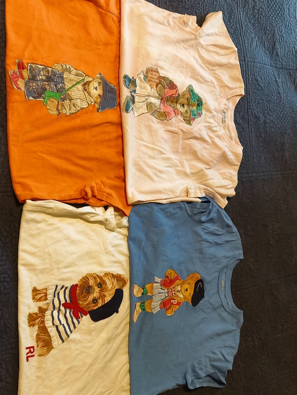 Ralph Lauren Kids Polo Bear & Dog Graphic Tees - Blue, White, Orange, Cream